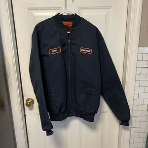 Cintas XLT Navy Blue insulated quilted work  Jacket with Patches